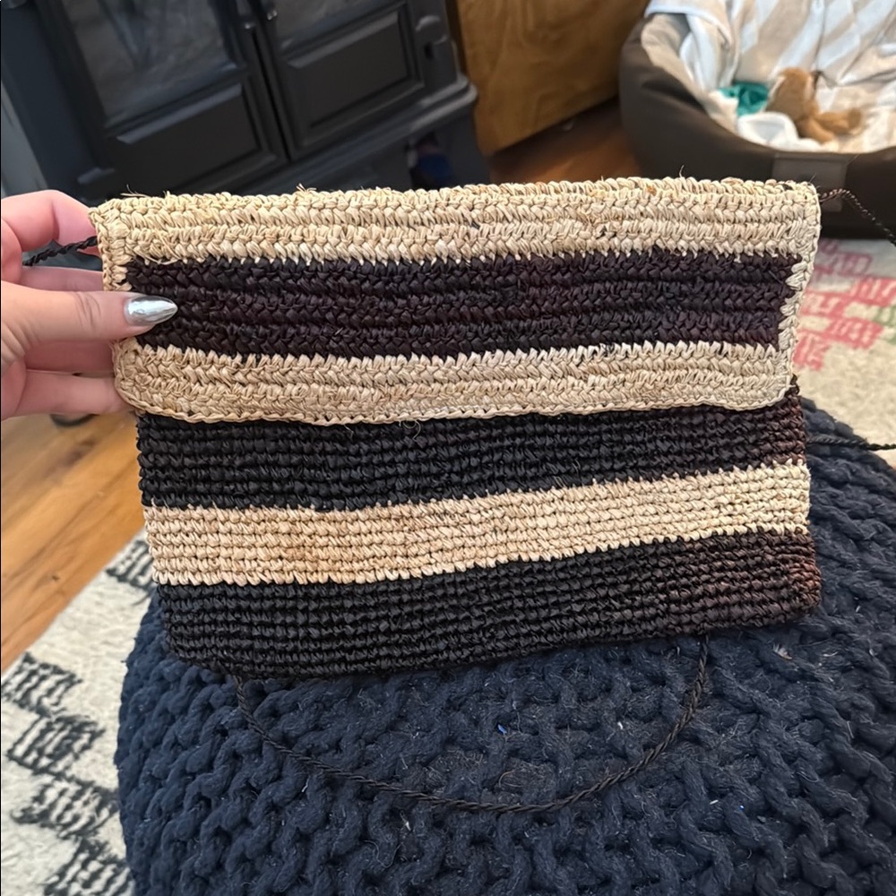 Striped Brown Black and Beige Woven Shoulder Bag